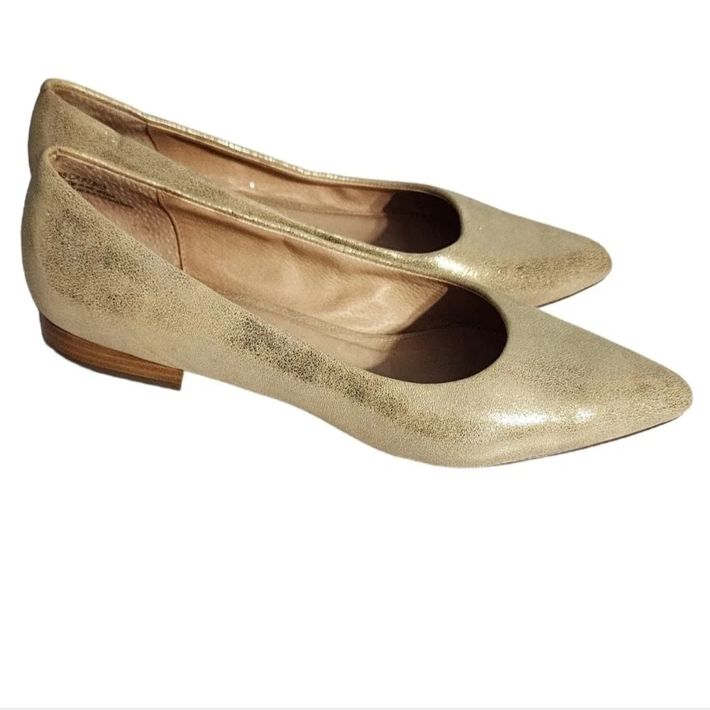 Caslon Luna Cushioned Gold Shimmer Pointed Toe Flats 10